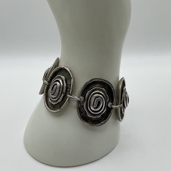 Vintage Seraglio Silver Tone Bracelet 6–7.5” • Egyptian/Middle Eastern Motif - Picture 2 of 14